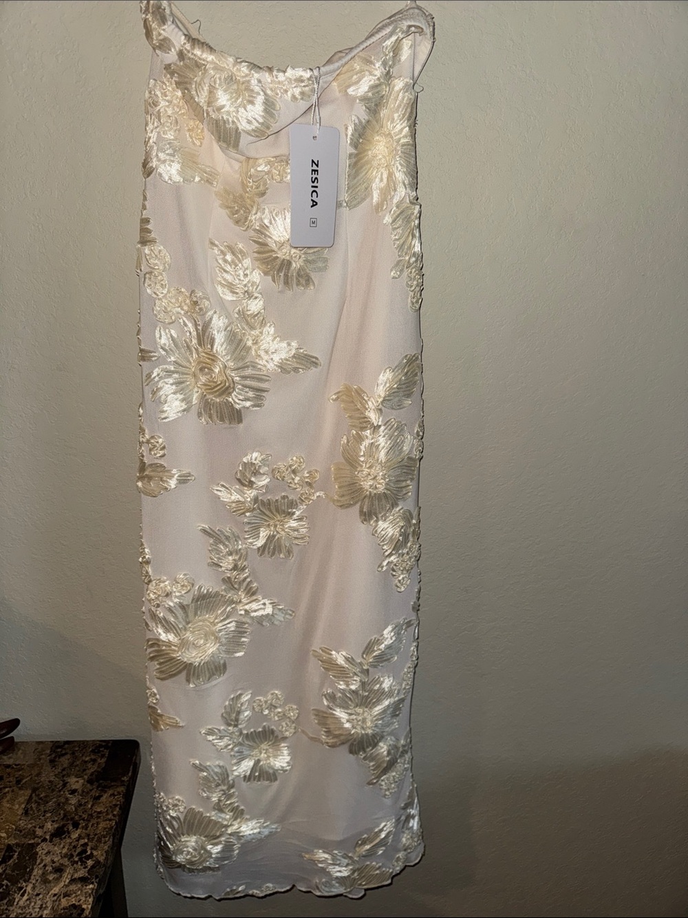 Zesica Ivory Floral Embroidered Midi Skirt